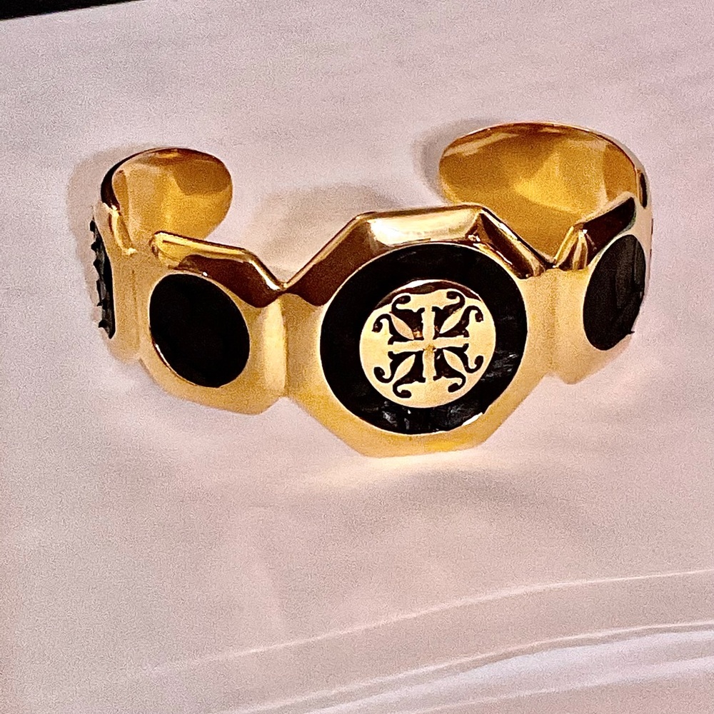 Rustic Cuff Gold Color And Python Skin Cuff - image 8